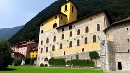 Huge medieval monastery at the top of a hill in northern Italy