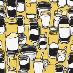 Illustration of Choccy Milk, white background, main colors are black and yellow, single developer, cartoon, minimalistic