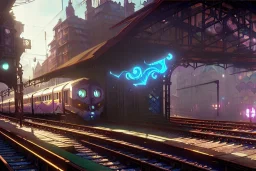 Trainstation on Italian village seac lose up train+Elevated train+corner train+train on sea +alphonse mucha, greg rutkowski,matte painting, cryengine, hyper detailed, felix kelly, fantasy art, seb mckinnon