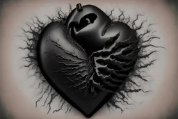 A black hand made out of black smoke violently crushing an anatomically correct heart