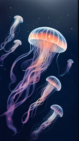 Draw jellyfish, translucent and slightly shining, floating in the dark. Let their forms blur like the boundaries between a dream and reality.