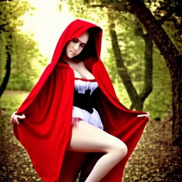 gorgeous red riding hood, sensually lifting up her skirt