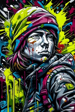 The Infamous Rogue,graffiti art, splash art, street art, spray paint, oil gouache melting, acrylic, high contrast, colourful, ultra-detailed, ultra quality,