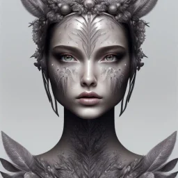 Portrait of beautiful girl, face dept of field,face shining, plant, metal, feathers,central weight average, CWA Dryad, fae, sidhe, ominous, nature, plants, wildflower sparkle,wildflower 3d view, facepaint, dnd character portrait, intricate, oil on canvas, masterpiece, expert, insanely detailed, 4k resolution, retroanime style, cute big circular reflective eyes, cinematic smooth, intricate detail , soft smooth lighting, soft pastel colors, painted Renaissance style,sharp fucus, bokeh,macro lens,