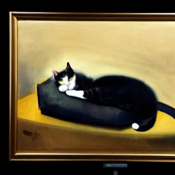 oil portrait of a Cat Sleeping in a Black sofa by Ignacio Zuloaga 8k