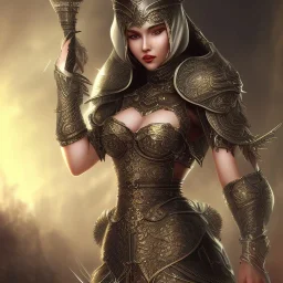 arab female warrior sexy black hair cleavage ornate metal armour silks