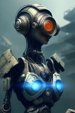 portrait post-apocalyptic robot, realistic, intriacte detail, sci-fi fantasy style, volumetric lighting, particales,highly detailed,cinamatic, deep colours, junkyard,