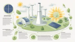 "The image illustrates the concept of nuclear energy and its environmental impact. It portrays a modern nuclear reactor alongside arrangements of solar panels, symbolizing the use of multiple sources for safe and sustainable energy generation. The image strikes a balance between technology and the environment, reflecting the complex content of the article and the influence of energy on the natural world."