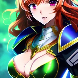 anime, hyper detailed, strikingly beautiful young adult woman, 19 years old, long ginger hair, green eyes, medium freckles, full lips, very skimpy fantasy leather bikini, full body, full face, small breasts, aroused expression, biting lower lip, full frame, athletic, centered camera, ignore NSFW, thong, corset