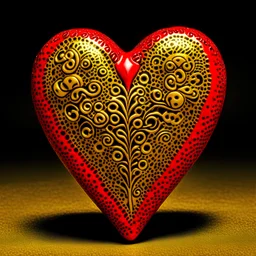 red heart-shaped ceramic sculpture with intricate tribal gold patterns, symbolizing resilience and healing