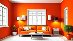 Red and orange living room with colorful sofa and air conditioner - 3D Rendering