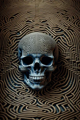 A labyrinth shaping the lines of a skull