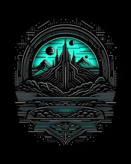 t-shirt vector, dark theme with futuristic future landscape, also sci-fi