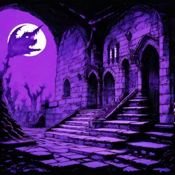 drawing of a demonic place with a purple color scheme