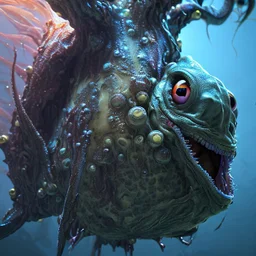 fluid ink angler fish creature, unreal engine 5, 8k resolution, photorealistic, ultra detailed