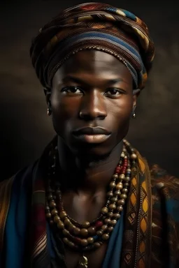Showcase the beauty of diversity by creating portraits that represent various cultures. Highlight unique clothing, accessories, and facial features. Black Man