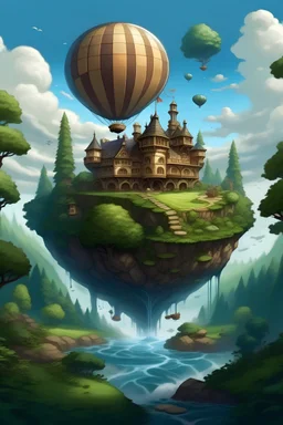 a magica school floating above a forest