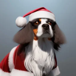 a beautiful portrait of a cute king charles cavalier cat dressed as santa, by greg rutkowski and wlop, high key lighting, volumetric light, digital art, highly detailed, fine detail, intricate, ornate, complex, octane render, unreal engine, photorealistic unreal 5, octane render, cinema4d, redshift render, hyper realistic, cenematic, vibrancy, synthwave, retouch, centered, dynamic lighting, dramatic lighting, 4k, highly detailed, attractive beautiful, realistic, epic composition, holographic,