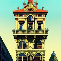 "corner bookshop bookshop building" Beaux Arts architecture,+palladio+detailed facades+uphill road+trees+ biopunk+Bueno Aires+turin+trieste+Book illustration by Gediminas Pranckevičius,Brian Kesinger, Anton fadeev, Kilian Eng, strong lines, high contrast vibrant colors, highly detailed, 16k resolution, trending on behance""