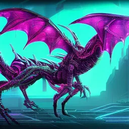 cyberpunk alien dragon, cyberpunk, full body, realistic, intricately detailed, neon lighting, vivid colors, neon, futuristic, meticulously detailed