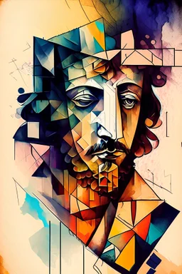 cubism, rembrandt, unique design, watercolor, graffiti