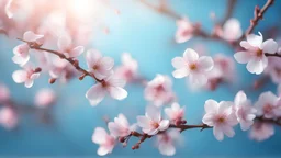 Fantastic light pin Blue Background with Spring Cherry Blossom Branches blur background