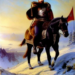 portrait of 'The Northman-Viking King on horse',ancient metal armor,castle,army, snow, cold, painting by gaston bussiere, greg rutkowski, yoji shinkawa, yoshitaka amano, tsutomu nihei, donato giancola, tim hildebrandt, evan lee,oil on canvas, cinematic composition, extreme detail,fit full head inside picture,16k