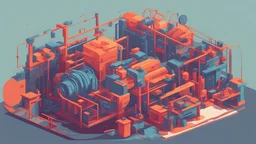 Vector. 2D animated. Spinning and weaving factory. Minimal. Digital painting,