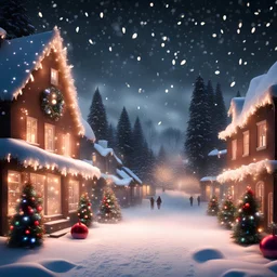 Hyper Realistic Christmas Celebrations & Lighting At Snowfall Night