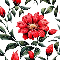 painting of a red flower , single flower in white background