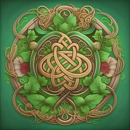 happy celtic symbol with flowes in the background