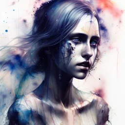 singer Danish MØ face, watercolor illustration by <agnes cecile> <Yoji Shinkawa>, darkblue tones,