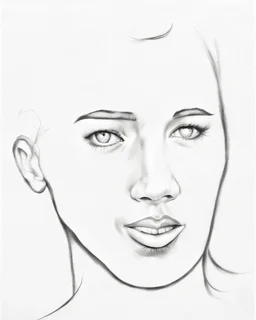 dibujo en grafito realista de rostro mujer 35 años pelo negro atado cola de caballo ojos abiertos de frente picado rasgos definidos boca levemente abierta labios definidos iluminacion desde arriba de tres cuartos perfil