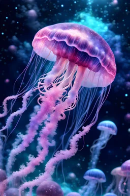 watercolor jellyfish glitter pink and blue in a galactic ambiance, delicate colors in the foreground, full of details, smooth, light effect，vaporwave colorful, smooth, extremely sharp detail, finely tuned detail, ultra high definition, 8 k, unreal engine 5, ultra sharp focus