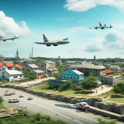 kingston town with planes flying around