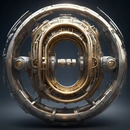 create me a large letter H encased in a thin round, ornate golden ring. metallic,silver accents can be used. mechanical futuristic space cyberpunk style. extra electrical and pneumatic details, robot arms, laserguns. think dyson sphere, warp core, plasma couplings, maybe on the side of a spaceship. background should be #000000 full black. the H should be at least 2/3 the size of the image.