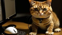 very clever cat with computer mouse. Make the cat smaller