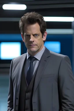 Ioan Gruffudd as Doctor Who, lightweight grey suit.