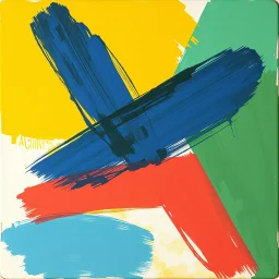 A painting consisting of abstract shapes in three different colors. Brush Strokes. Sloppy, non-realistic. Non euclidian. 3 dimensional. Depth.