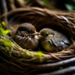 little birds sleeping in nest