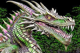Exquisitely detailed perfect dragon with iridescent scales. The dragon has a rainbow coming out through its open mouth. Insane detail, 64mp, 16k resolution, sharp focus, intricate detail, Hyperrealistic, concept art, wide shot, intricately detailed, color depth, dramatic, front face angle, side light, outdoor background