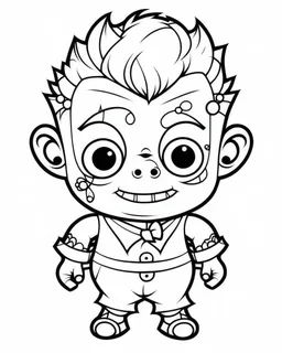 outline art for halloween coloring pages for kids with cartoon cute happy frenkeinstein , white background, Sketch style, full body, only use outline, clean line art, white background, no shadows and clear and well outlined, coloring page for kids, kawaii style