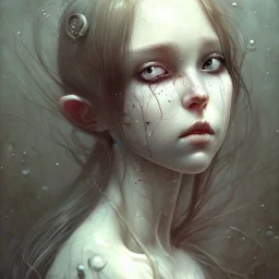 body anormal, cry blood, girl cute, watercolor illustration by <agnes cecile> <John Kenn Mortensen>,