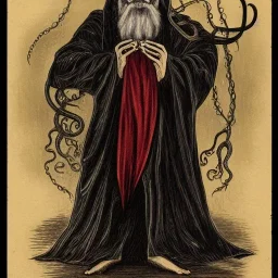 Nosferatu vampire with a beard made of tentacles as a Russian Orthodox with bat fangs