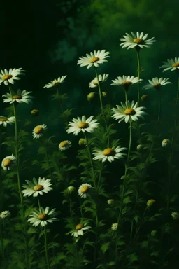 black small daisy flower painting green background