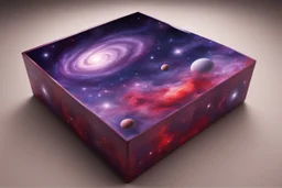 beautiful paintings of purple space, galaxies on red rectangular box, very realistic