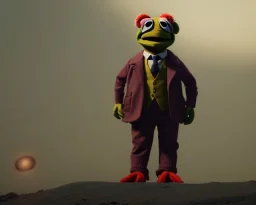 muppet detective with body man standing, realistic photo, concept art, retro style, smooth, unreal engine 5, god lights, ray tracing, RTX, lumen lighting, ultra detail, volumetric lighting, 3d.