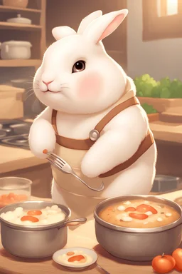 Cute chubby bunny boy floppy ears adventurer dnd cooking art realism