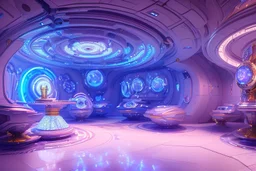 white and gold crystal cosmic and galactic ambiance cinema4d futuristic scifi room , full of details, smooth, bright sunshine，soft light atmosphere, light effect，vaporwave colorful, concept art, smooth, extremely sharp detail, finely tuned detail, ultra high definition, 8 k, unreal engine 5, ultra sharp focus