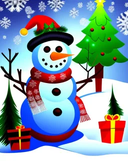 Christmas snowman in a forest